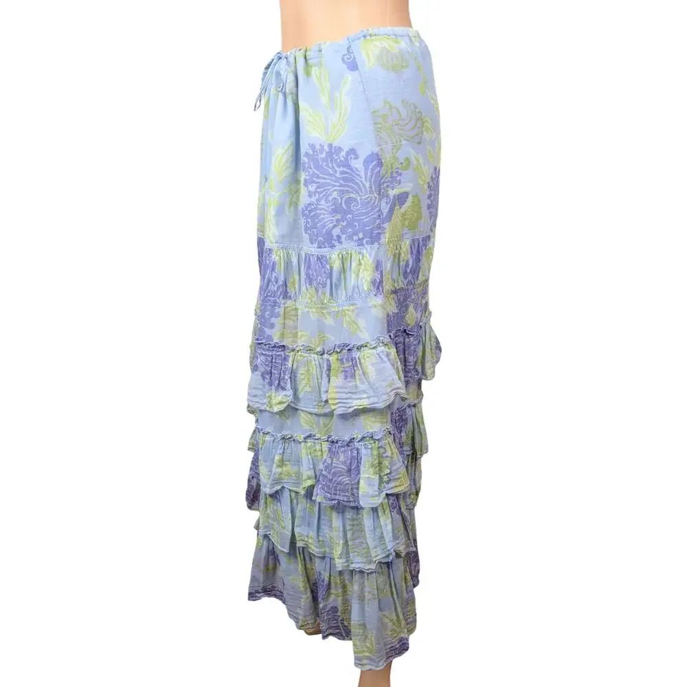 Vintage Y2K Anthropologie Fei Butterfly Floral Ruffle Skirt M Pastel Cottagecore